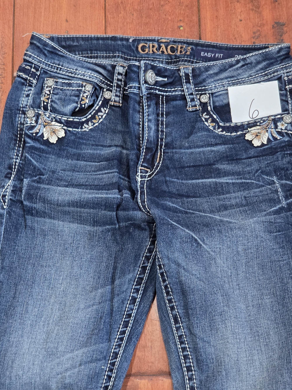 Grace Women’s Dark Blue Embroidered Easy Fit Jeans
